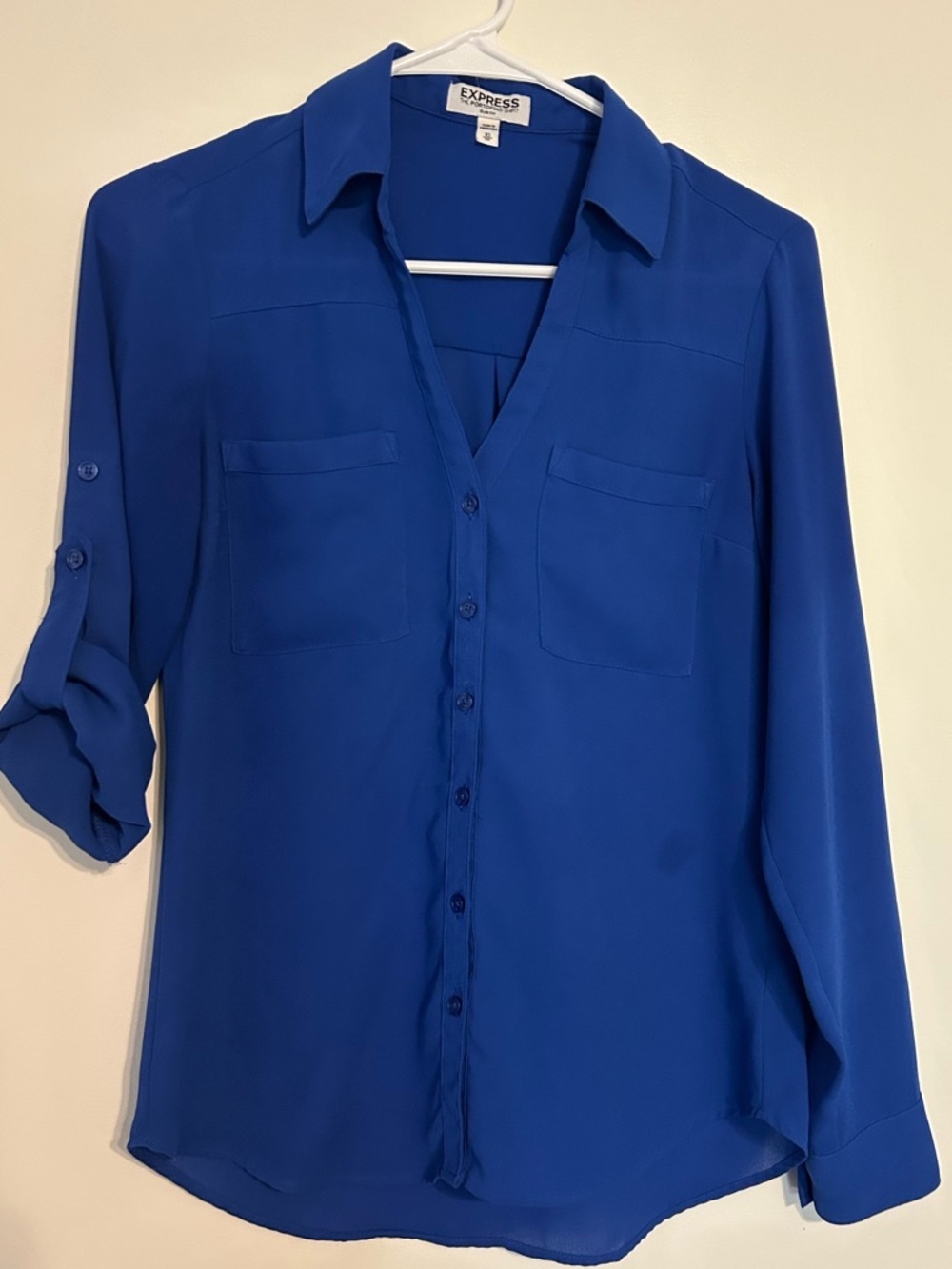Express Women's Portofino Slim Fit Royal Blue XS Button-Up Blouse